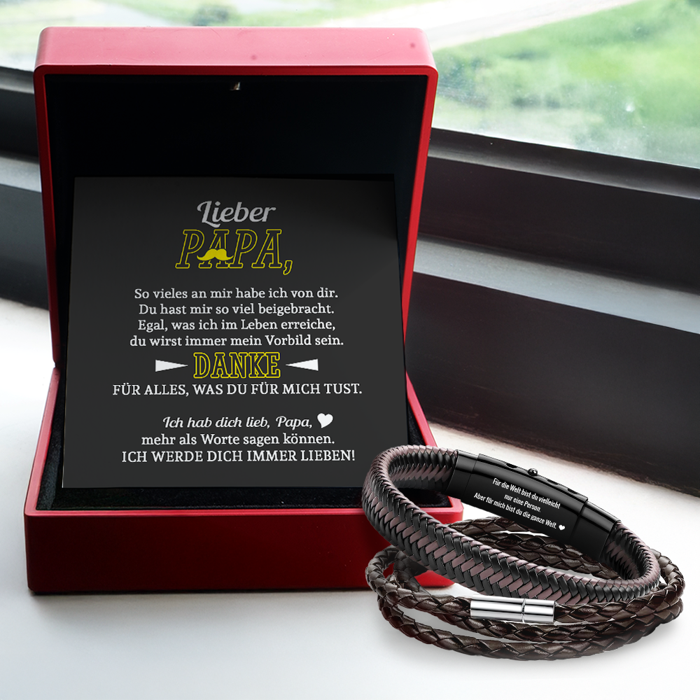 Geflochtenes Lederarmband - Familie - Lieber Papa - Du Wirst Immer Mein Vorbild Sein