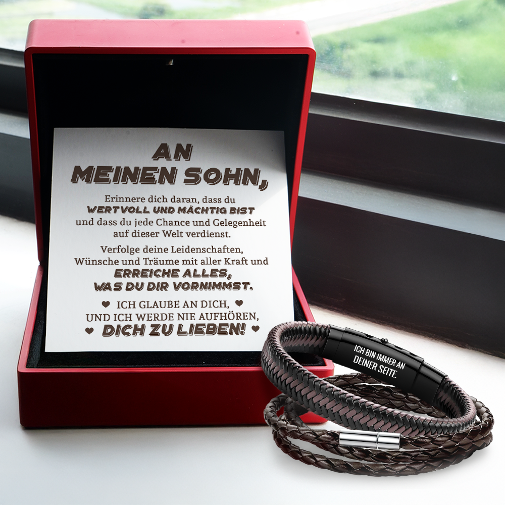Personalisiert Braunes Geflochtenes Lederarmband - Familie - An Meinen Sohn - Dich Zu Lieben