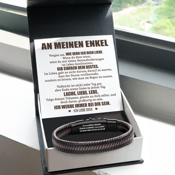 Personalisiert Braunes Geflochtenes Lederarmband - Familie - An Meinen Enkel - Ich Liebe Dich - Degbzu22002