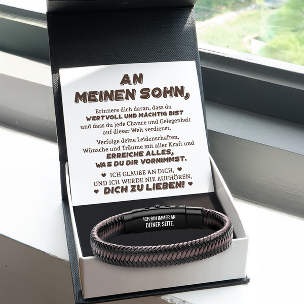 Personalisiert Braunes Geflochtenes Lederarmband - Familie - An Meinen Sohn - Dich Zu Lieben - Degbzu16001