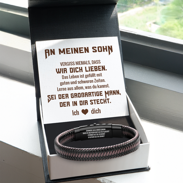 Personalisiert Braunes Geflochtenes Lederarmband - Familie - An Meinen Sohn - Wir Dich Lieben - Degbzu16002