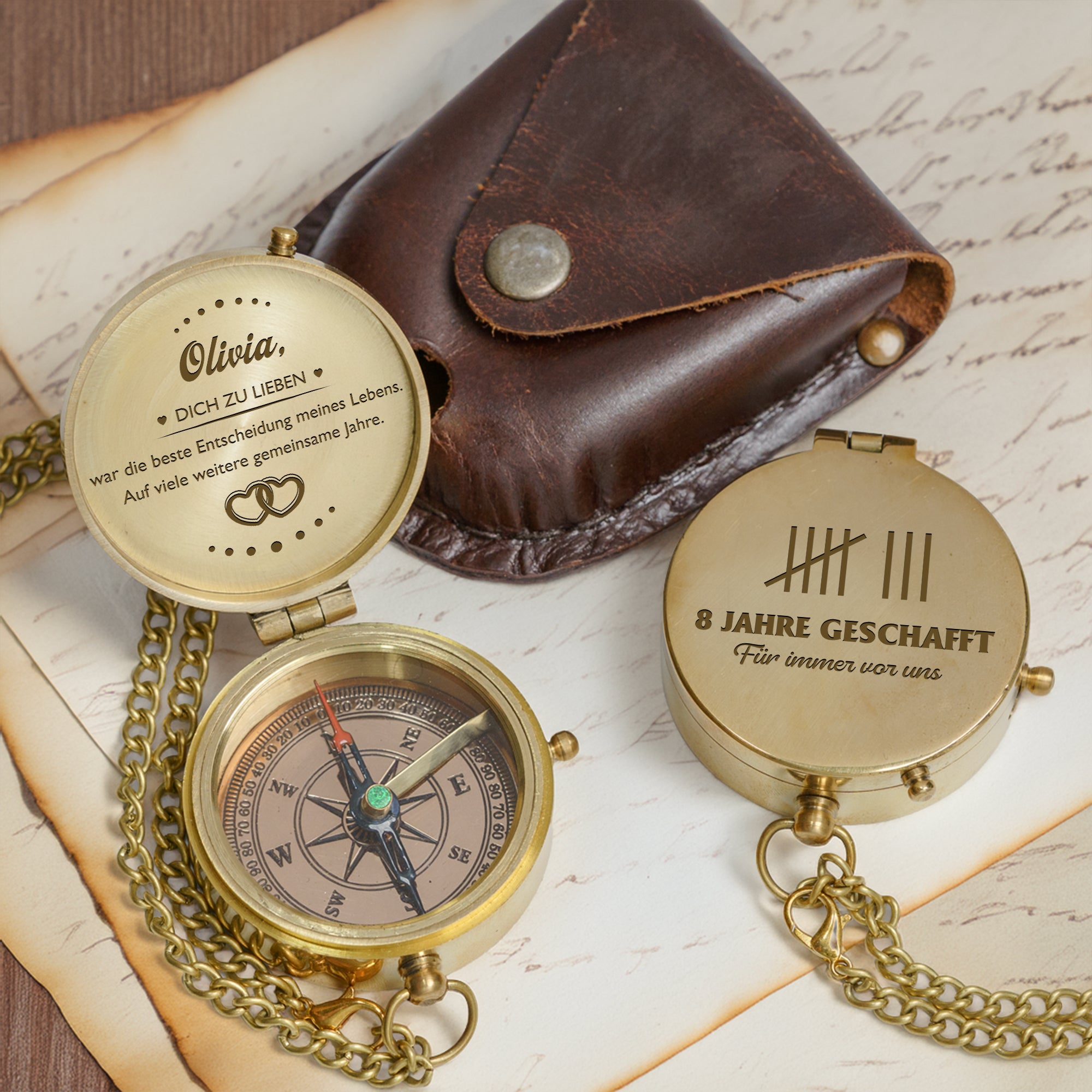 Personalisierter Gravierter Kompass - Familie - An Meinen Liebsten - 8 Jahre Geschafft Für Immer Vor Uns - Degpb13017