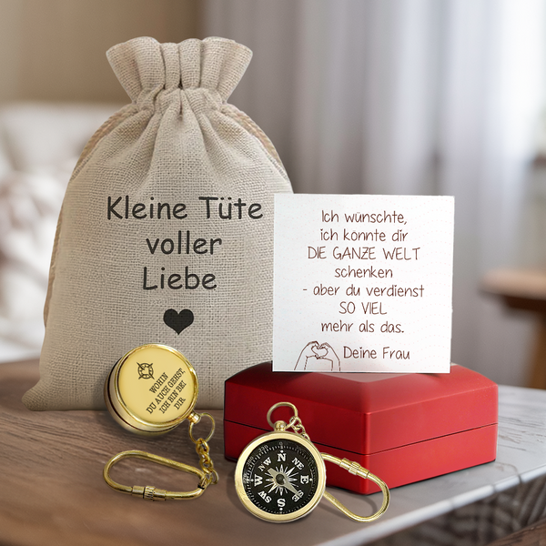 Personalisierter Mini-Kompass-Schlüsselanhänger - Familie - An Meine Frau - Ich Wünschte, Ich Könnte Dir Die Ganze Welt Schenken - Degkqj15001