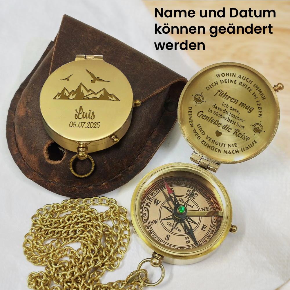 Personalisiert Kompass-Geschenk Für Enkel – Gravierte Messing-Kompass Mit Ledertasche, Von Opa/Oma