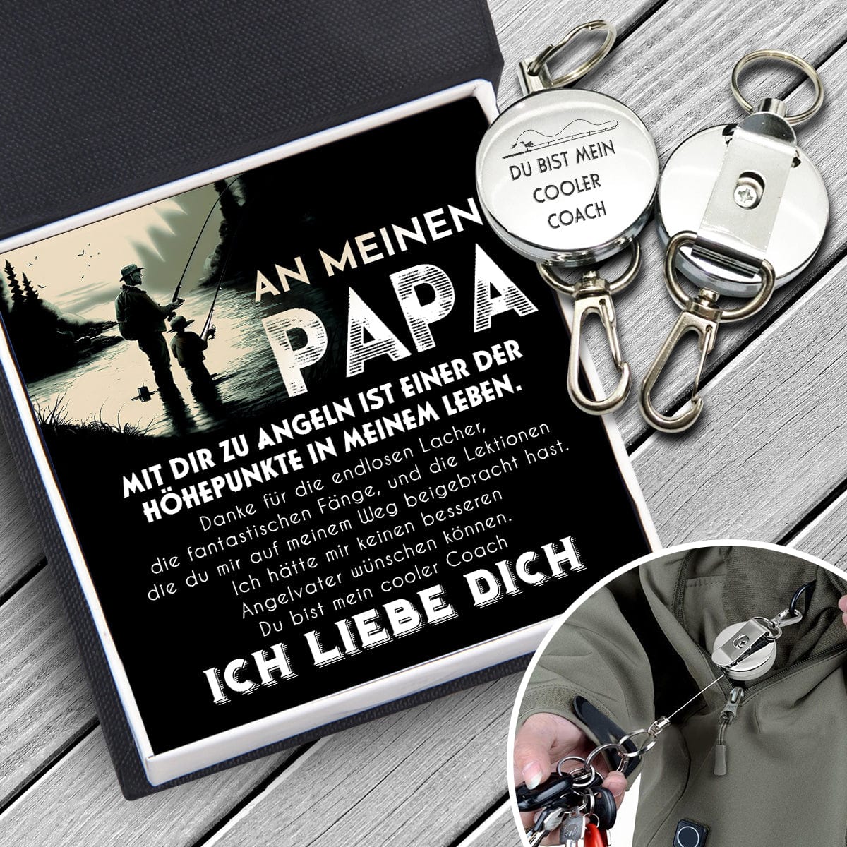 Einziehbarer Schlüsselanhänger - Angeln - An Meine Papa - Du Bist Mein Cooler Coach - Degkze18004