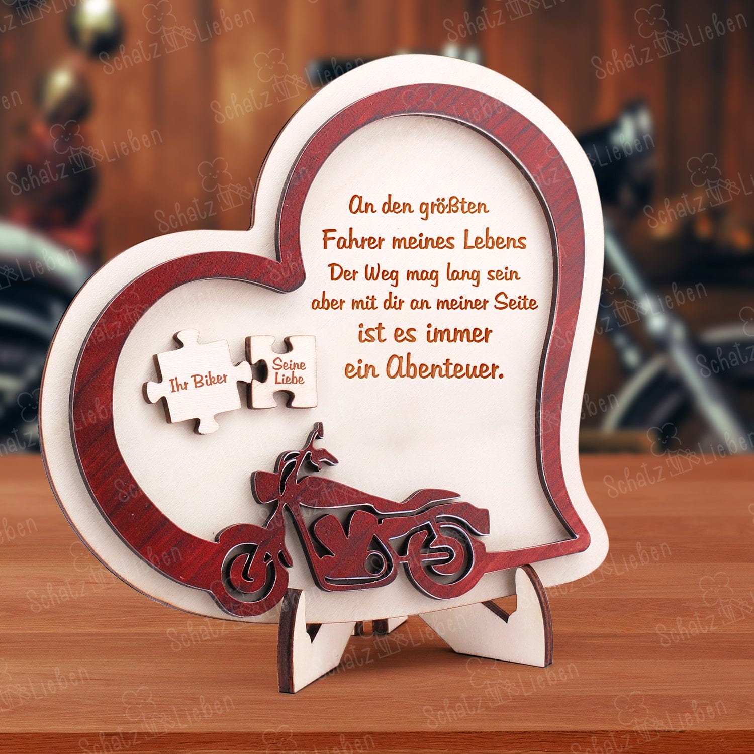 Hölzernes Motorrad-Herzschild - Biker - An Den Größten Fahrer Meines Lebens - Mit Dir An Meiner Seite Ist Es Immer Ein Abenteuer - Degan26001