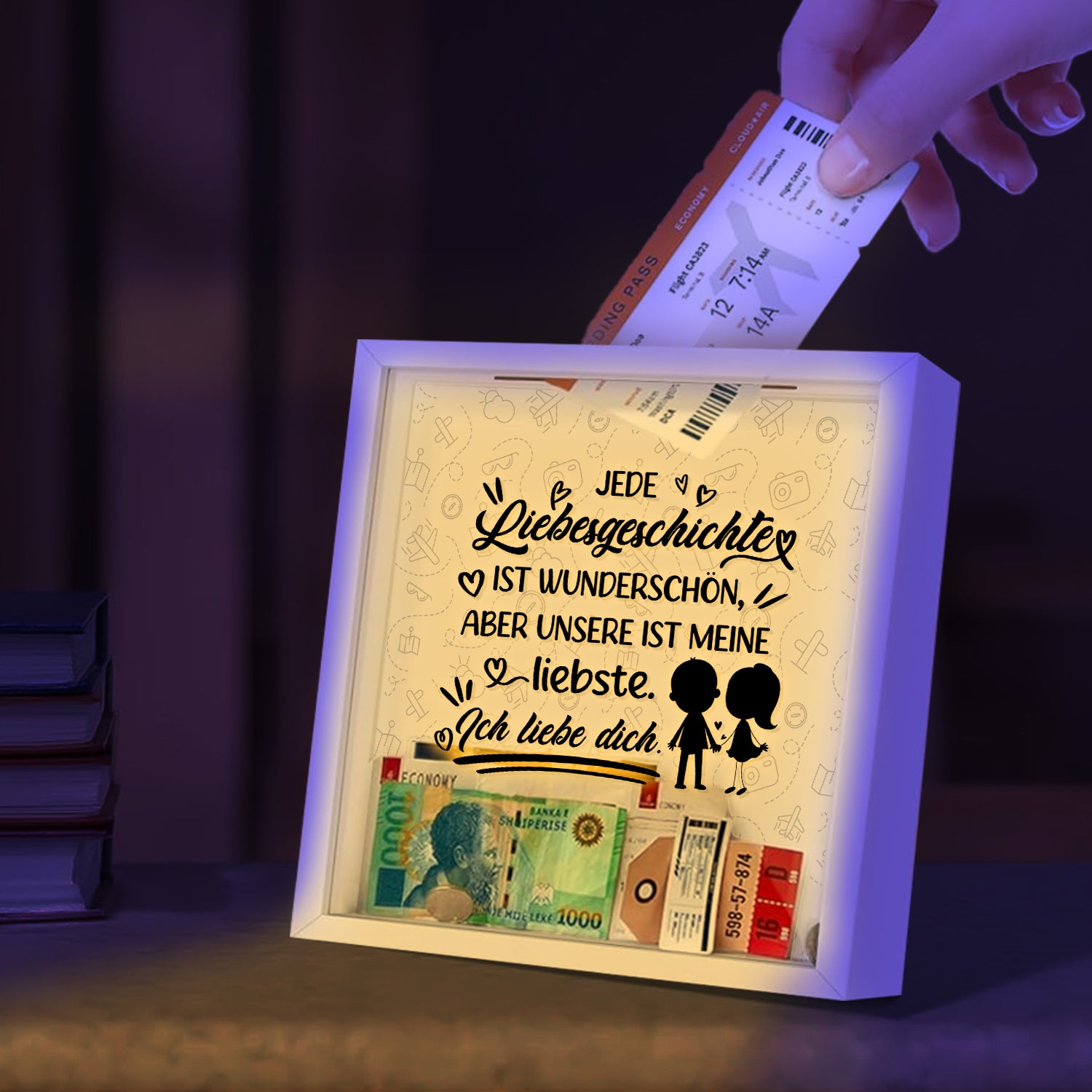 Personalisiert Schattenbox - Familie - Für Paar - Unsere Liebesgeschichte Ist Wunderschön