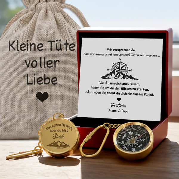 Personalisierter Mini-Kompass-Schlüsselanhänger - Familie - Für Sohn Tochter - Das Leben Ist Hart, Aber Du Bist Stark - Degkqj16006