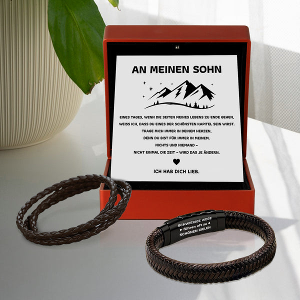 Personalisiert Braunes Geflochtenes Lederarmband - Familie - An Meinen Sohn - Schwierige Wege Führen Oft Zu Schönen Zielen - Degbzu16004