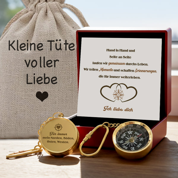 Personalisierter Mini-Kompass-Schlüsselanhänger - Familie - Für Paare - Hand In Hand Und Seite An Seite - Degkqj26003