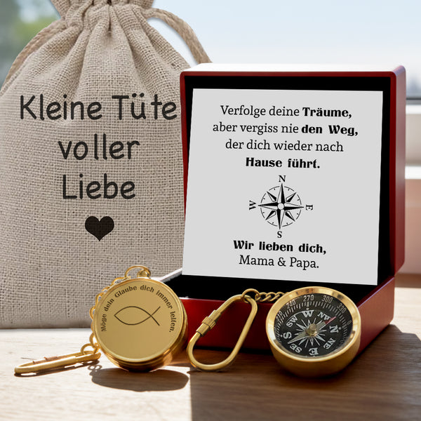 Personalisierter Mini-Kompass-Schlüsselanhänger - Familie - Für Sohn Tochter - Verfolge Deine Träume - Degkqj16003