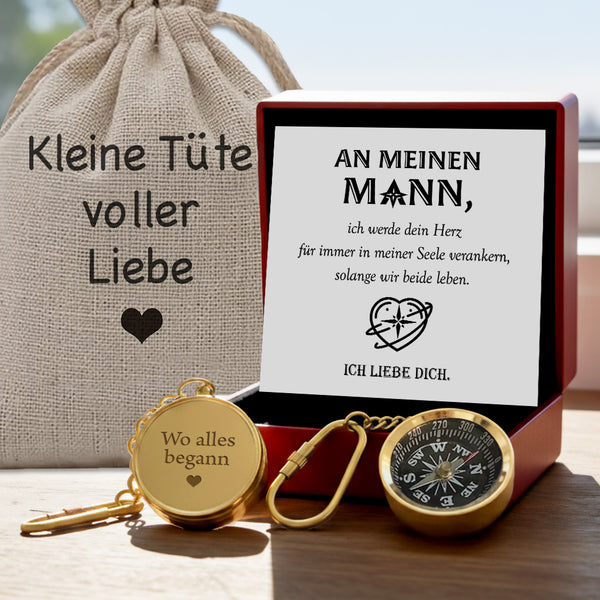 Personalisierter Mini-Kompass-Schlüsselanhänger - Familie - An Meinen Mann - Ich Werde Dein Herz Für Immer In Meiner Seele Verankern - Degkqj26004
