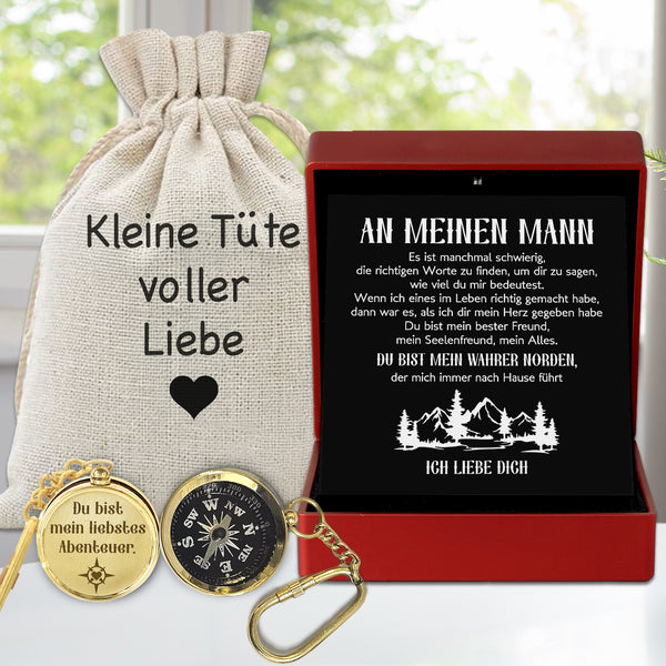 Personalisierter Mini-Kompass-Schlüsselanhänger - Familie - An Meinen Mann - Du Bist Mein Wahrer Norden - Degkqj26002