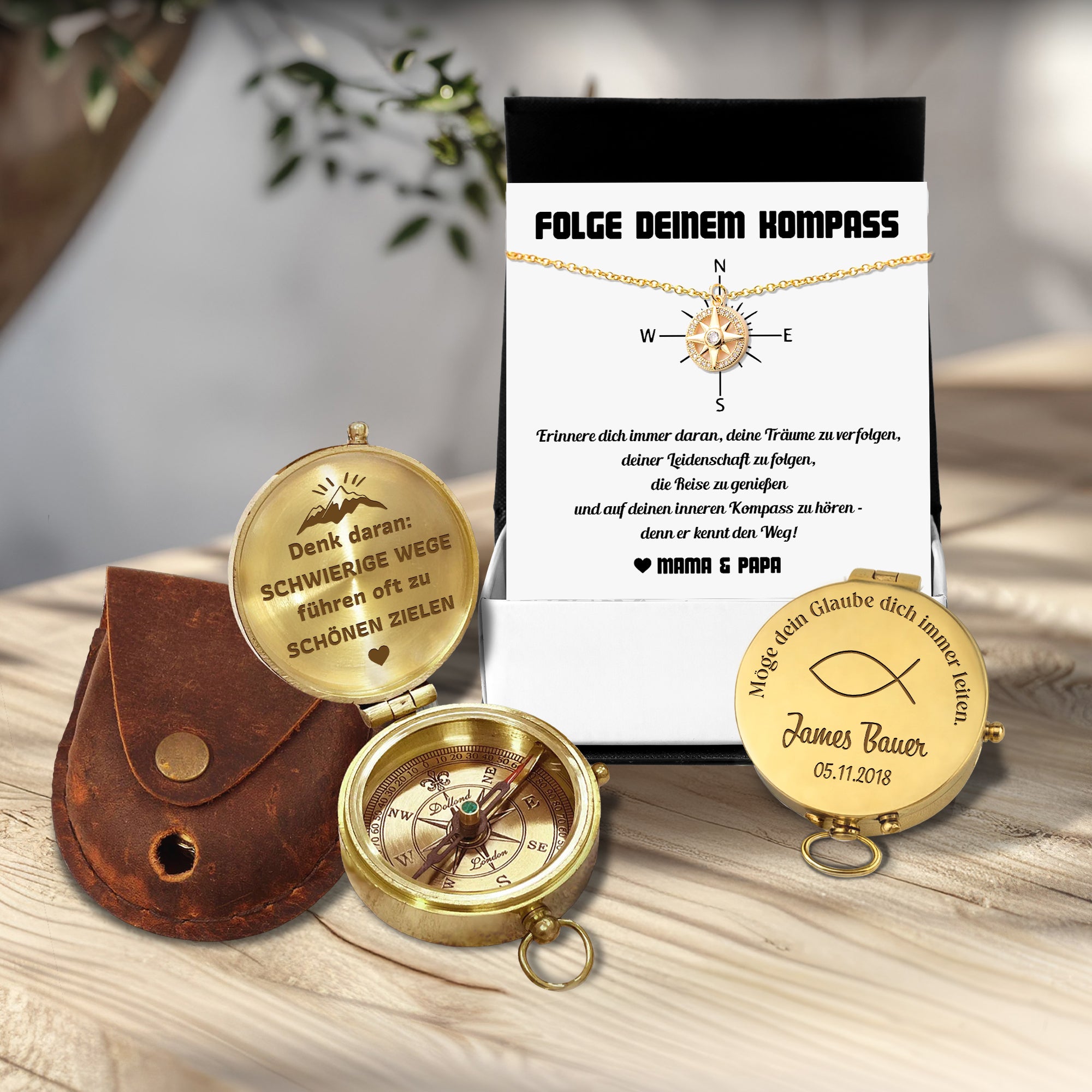 Personalisierter Gravur-Kompass & Halskette - An Meine Tochter - Degpd17003