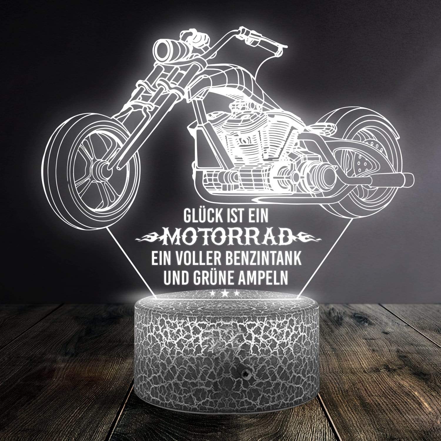 3D Led-Licht - Biker - Mein Alter Mann - Glück Ist Ein Motorrad