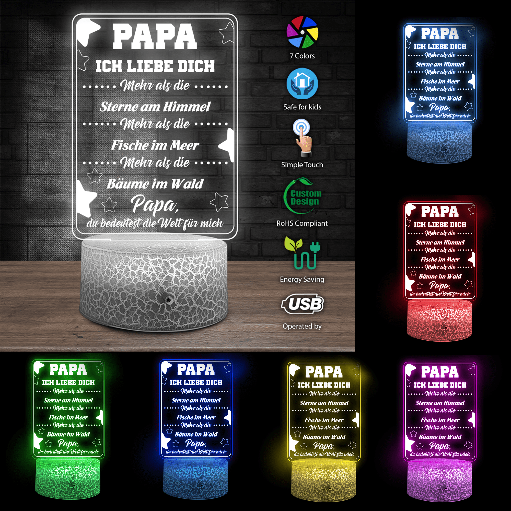3D Led-Licht - Familie - An Meine Papa - Papa, Du Bedeutest Die Welt Für Mich - Deglca18005