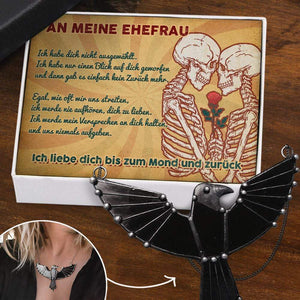 Dunkle Rabe Halskette - Totenkopf & Tattoo - An Meine Ehefrau - Ich Liebe Dich Bis Zum Mond Und Zurück - Degncm15001