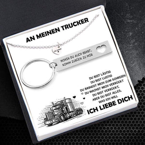 Herzkette & Schlüsselanhänger Geschenkset - Lastwagen Mann - An Meinen Trucker - Du Bist Alles Aas Ich Will - Degnc26002