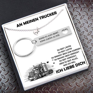 Herzkette & Schlüsselanhänger Geschenkset - Lastwagen Mann - An Meinen Trucker - Du Bist Alles Aas Ich Will - Degnc26002