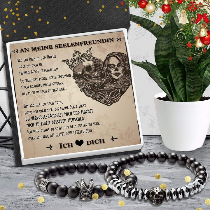 Paar Kronen- und Totenkopf-Armbänder - Totenkopf & Tattoo - An Meine Seelenfreundin - Aber Ich Will Bei Allem Dein Letzter Sein - Degbu26001