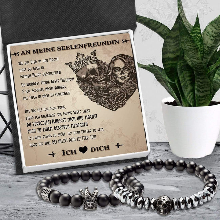 Paar Kronen- und Totenkopf-Armbänder - Totenkopf & Tattoo - An Meine Seelenfreundin - Aber Ich Will Bei Allem Dein Letzter Sein - Degbu26001