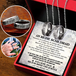 Paar Rune Ring Halsketten  - An Meine Schildmaid - Ich Liebe Dich Bis Zum Mond Und Zurück - Degndx13001