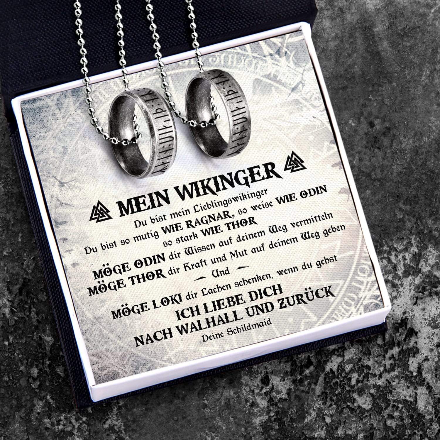Paar Rune Ring Halsketten  - Mein Wikinger - Ich Liebe Dich Nach Walhall Und Zurück - Degndx26002