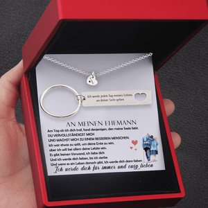 Personalisierter Herzketten & Schlüsselanhänger Geschenkset - Familie - An Meinen Ehemann - Am Tag Als Ich Dich Traf - Degnc14001
