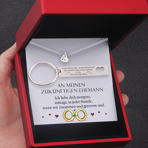 Personalisierter Herzketten & Schlüsselanhänger Geschenkset - Familie - An Meinen Zukünftigen Ehemann - Ich Liebe Dich Morgens - Degnc24001