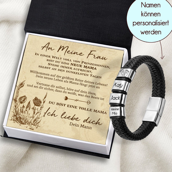 Personalisiertes Leder-Armband - Schädel - An Meine Frau - Bist Du Eine Neue Mama - Degbzl15001