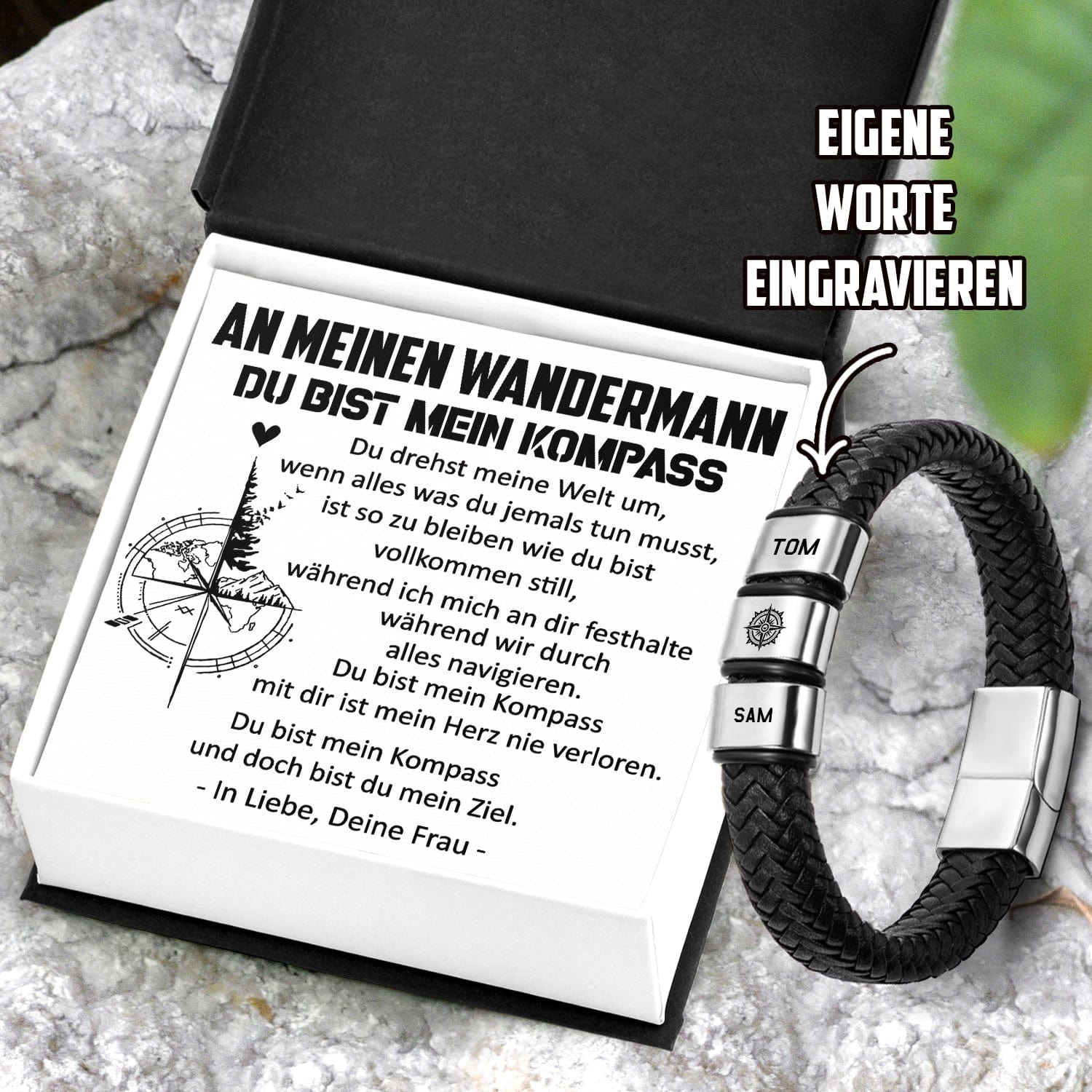 Personalisiertes Leder-Armband - Wandern - An Meinen WanderMann - Du Bist Mein Kompass - Degbzl14003
