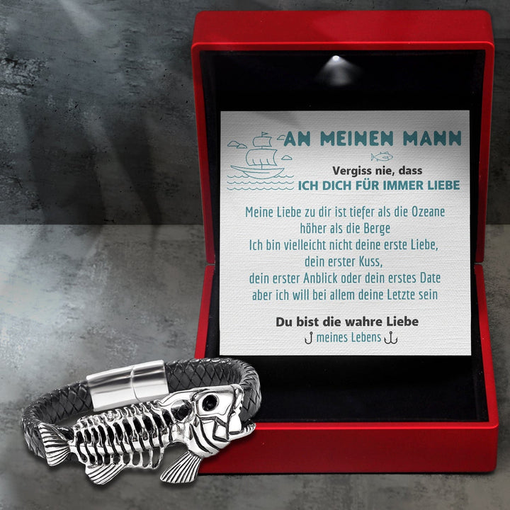 Schwarzes Fischgräte Lederarmband - Angeln - An Meinen Mann - Du Bist Die Wahre Liebe Meines Lebens - Degbzr26001