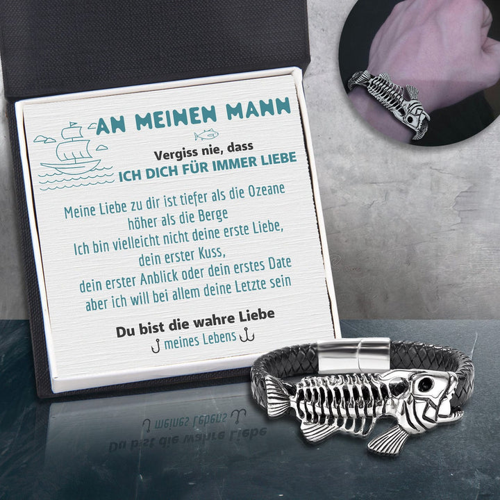 Schwarzes Fischgräte Lederarmband - Angeln - An Meinen Mann - Du Bist Die Wahre Liebe Meines Lebens - Degbzr26001