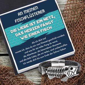 Schwarzes Fischgräte Lederarmband - Angeln - An Meinen Mann - Ich Werde Dich Bis Zum Ende Der Schnur Lieben - Degbzr26002