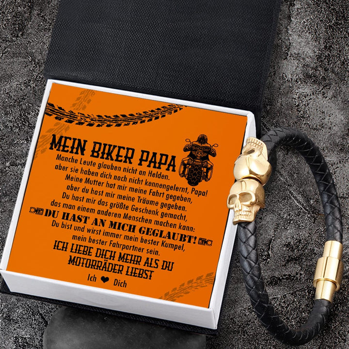 Totenkopf Manschette Armband - Biker - An Meinen Biker Papa - Du Bist Und Wirst Immer Mein Bester Kumpel, Mein Bester Fahrpartner Sein - Degbbh18001