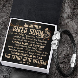 Totenkopf Manschette Armband - Biker - An Meinen Biker-Sohn - Die Fahrt Geht Weiter - Degbbh16001