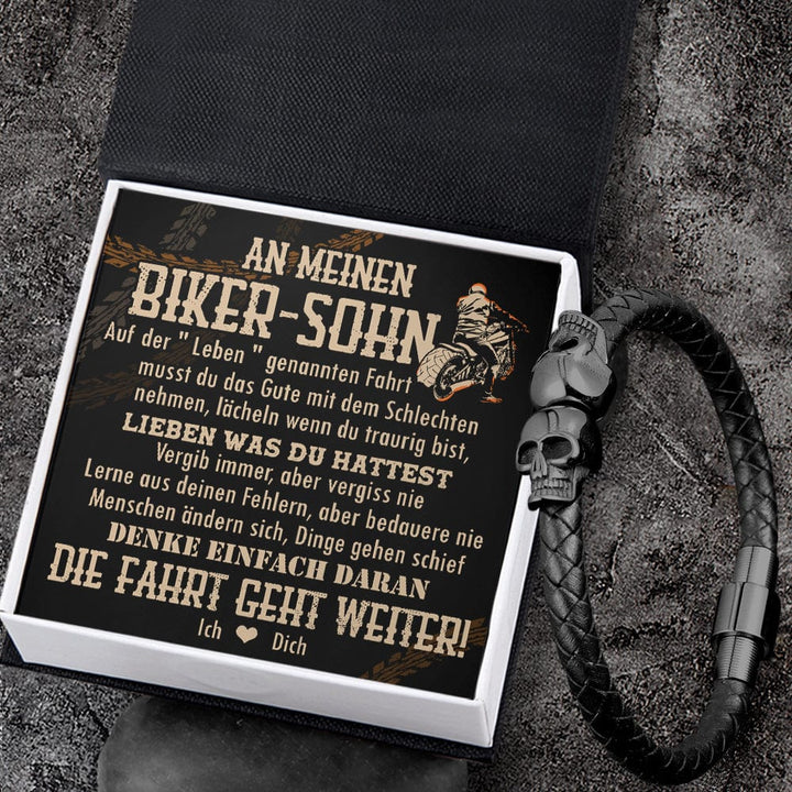 Totenkopf Manschette Armband - Biker - An Meinen Biker-Sohn - Die Fahrt Geht Weiter - Degbbh16001