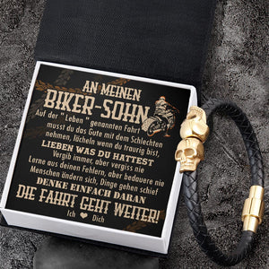Totenkopf Manschette Armband - Biker - An Meinen Biker-Sohn - Die Fahrt Geht Weiter - Degbbh16001