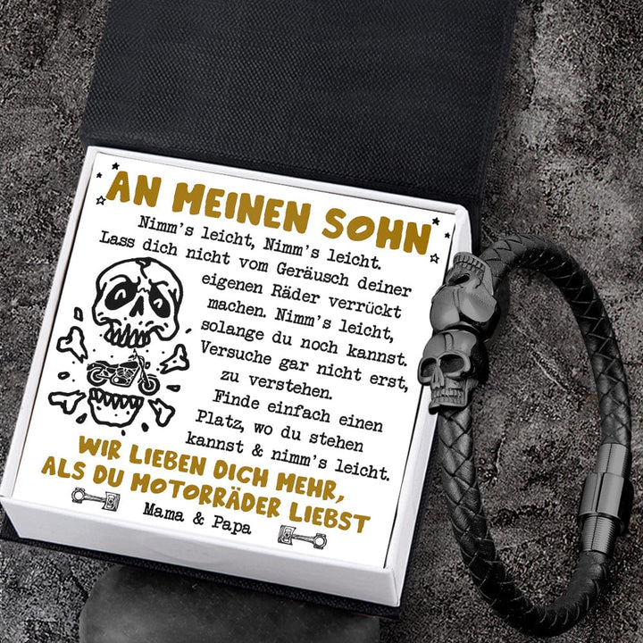 Totenkopf Manschette Armband - Biker - An Meinen Biker-Sohn - Nimm's Leicht, Nimm's Leicht - Degbbh16004