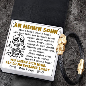 Totenkopf Manschette Armband - Biker - An Meinen Biker-Sohn - Nimm's Leicht, Nimm's Leicht - Degbbh16004