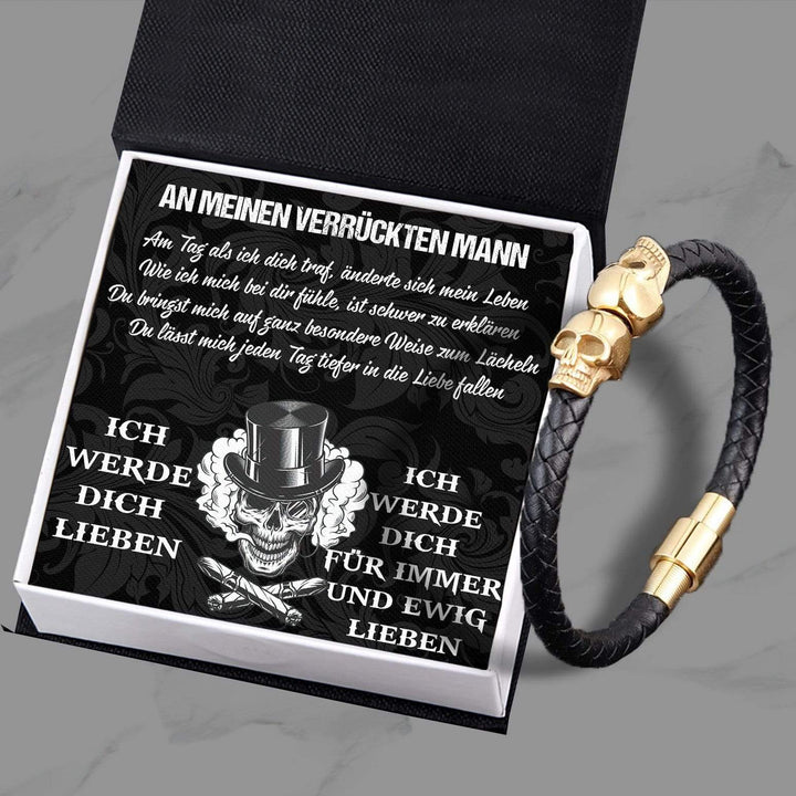 Totenkopf Manschette Armband - Totenkopf & Tattoo - An Meinen Verrückten Mann - Ich Werde Dich Lieben - Degbbh26001