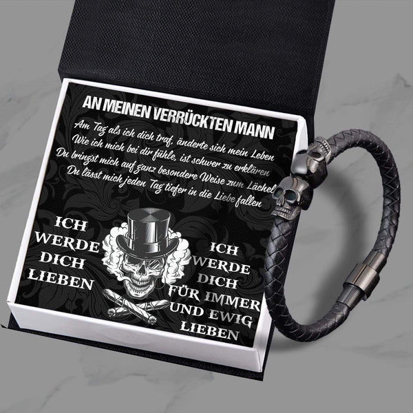 Totenkopf Manschette Armband - Totenkopf & Tattoo - An Meinen Verrückten Mann - Ich Werde Dich Lieben - Degbbh26001