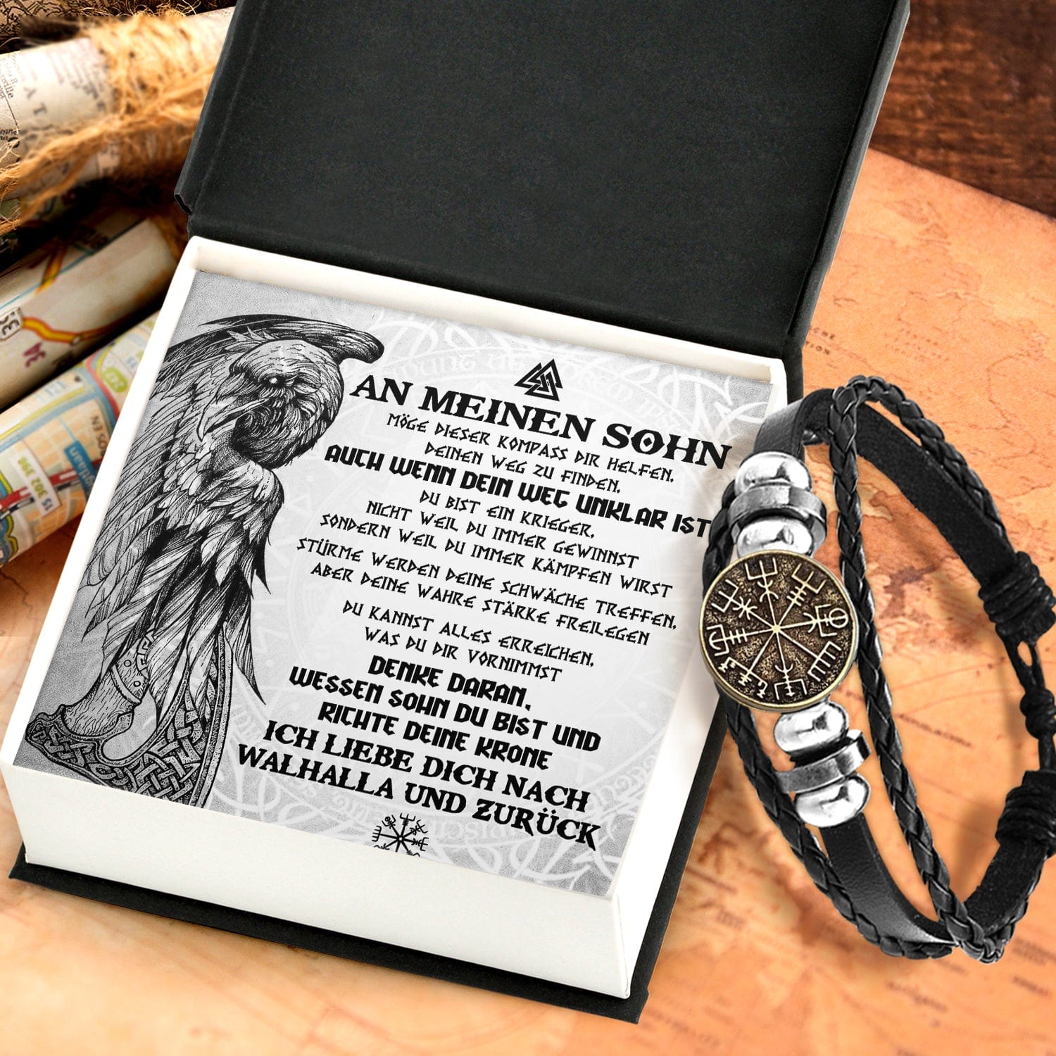 Wikinger Kompass Armband - Wikinger - An Meinen Sohn -  Ich Liebe Dich Nach Walhalla Und Zurück