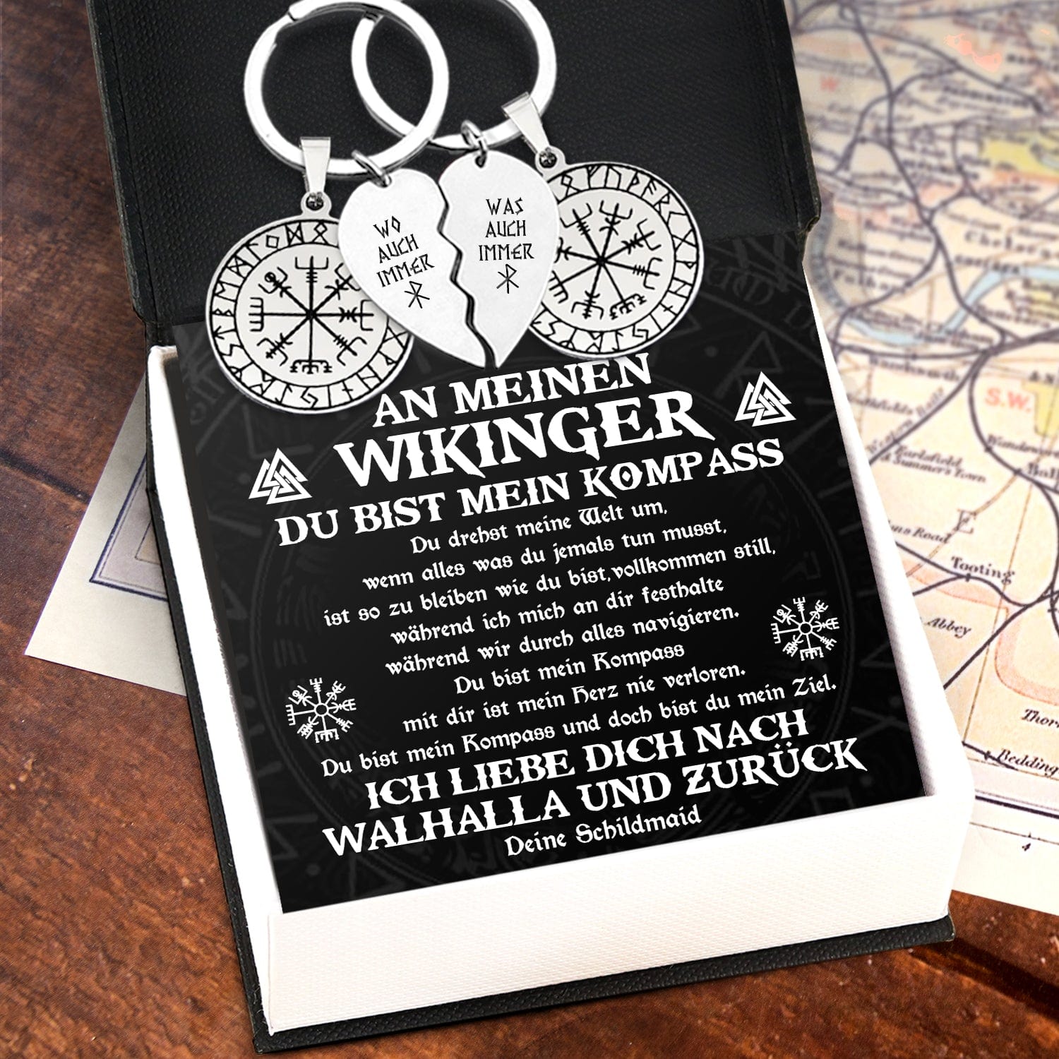Wikinger Kompass Paar Schlüsselanhänger - Wikinger - An meinen Mann - Ich Liebe Dich Nach Walhalla Und Zurück - Degkdl26002