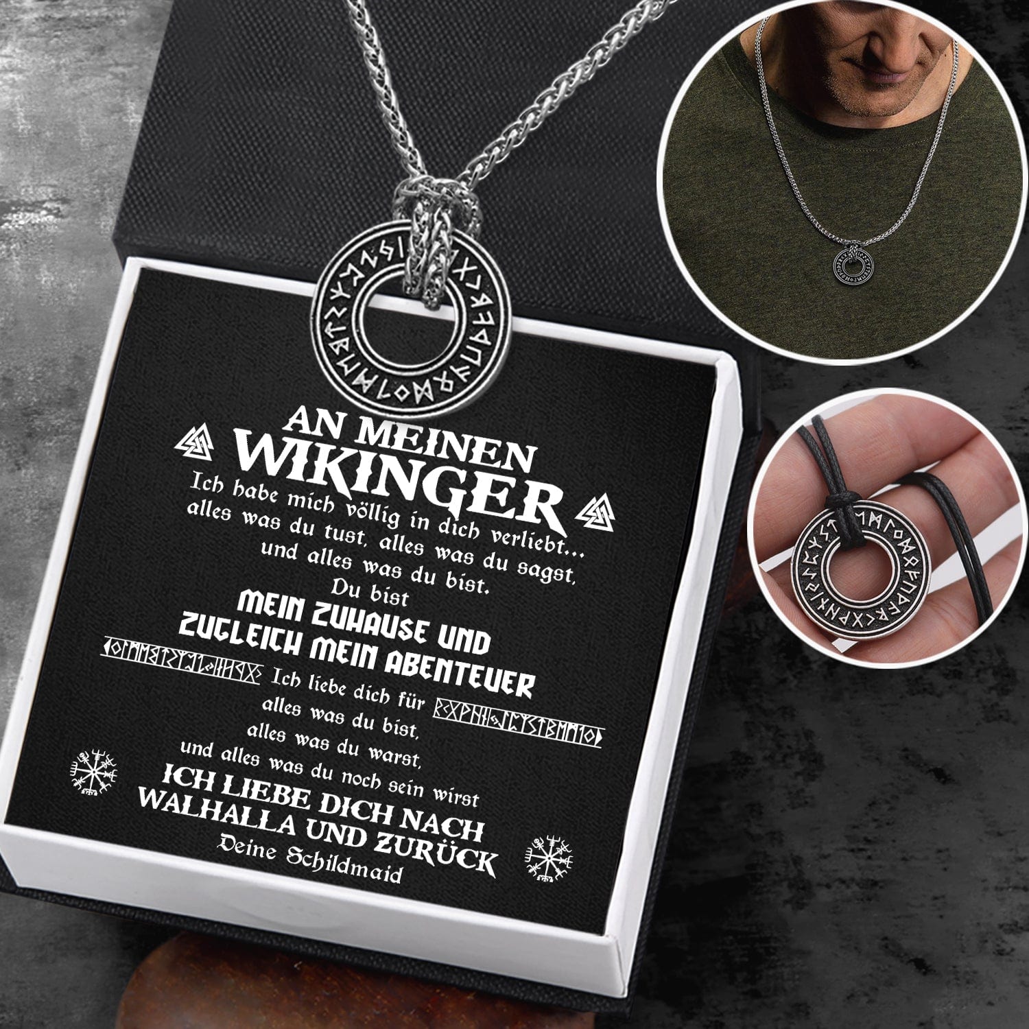 Wikinger Runen Halskette - Wikinger - Mein Wikinger - Ich Liebe Dich Nach Walhalla Und Zurück - Degndy26003