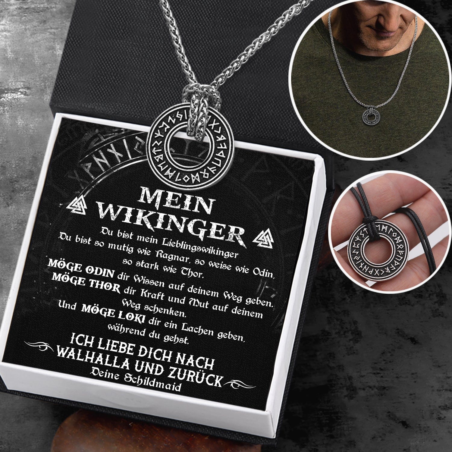 Wikinger Runen Halskette - Wikinger - Mein Wikinger - Ich Liebe Dich Nach Walhalla Und Zurück